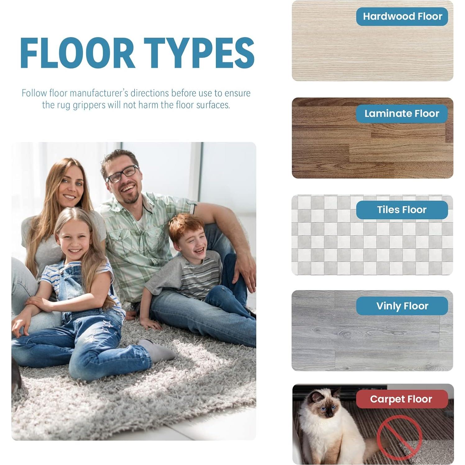 Rug Tape Large, Double Sided Adhesive Rug Pad Grippers (New Tech), Reusable Carpet Tape Non Slip Rug Pads for Hardwood Floors & Tiles, Anti Slip Rug Grips for Area Rugs to Keep Rug in Place