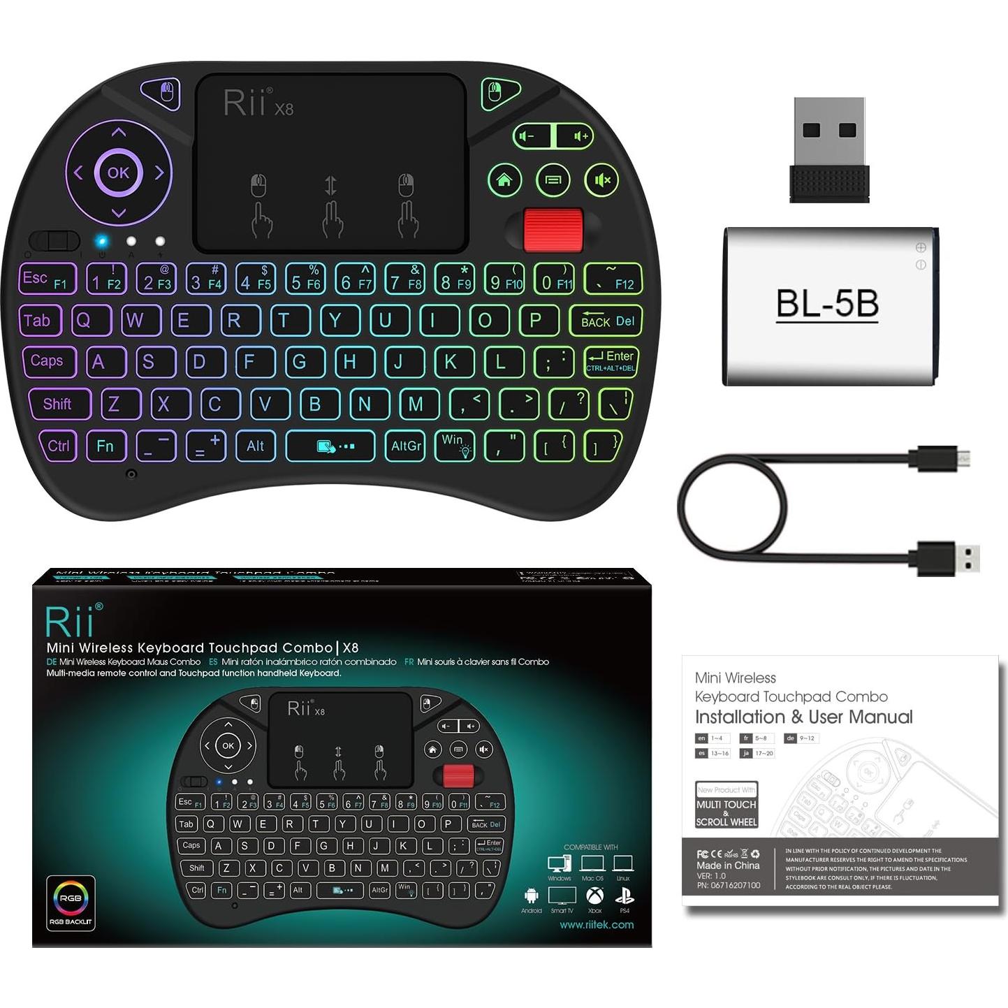 Teclado Inalámbrico Rii X8 con Touchpad y RGB