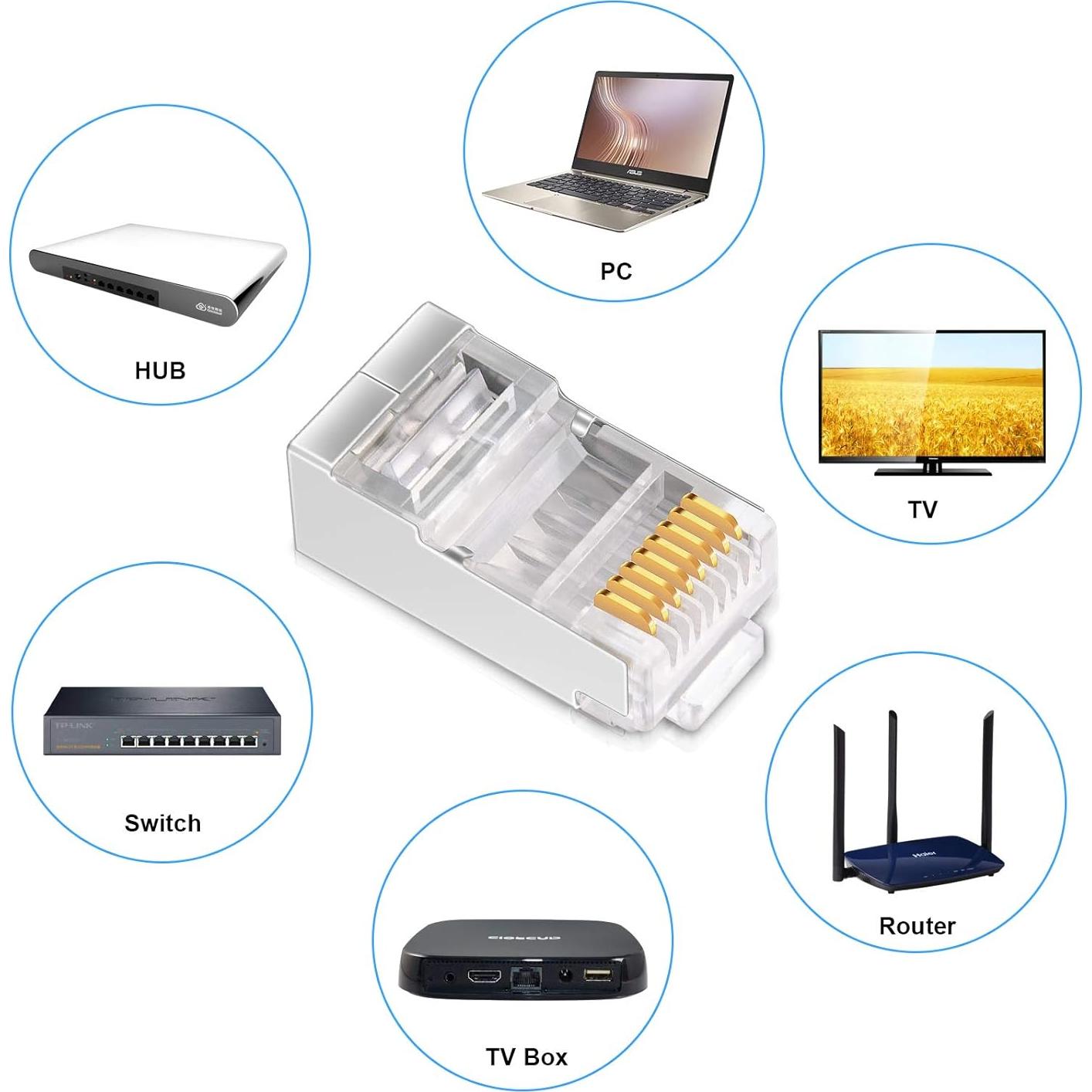Conectores RJ45 Cat6 Blindados iGreely 50 Unidades 8P8C