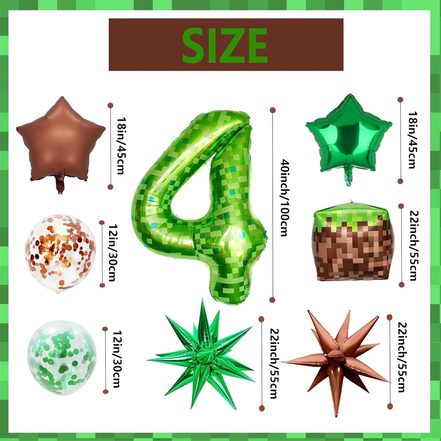 Set de Globos de Aluminio Pixel Minero 10 Pcs Verde y Marrón