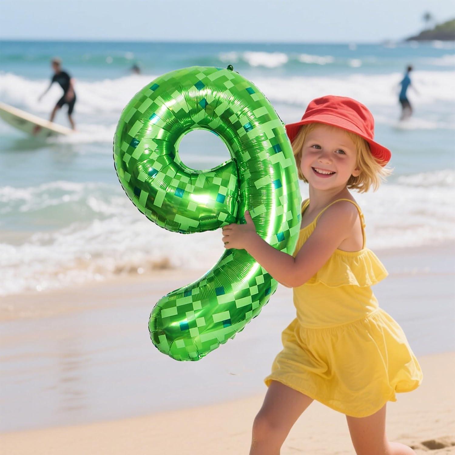 Set de Globos de Aluminio Pixel Minero 10 Pcs Verde y Marrón