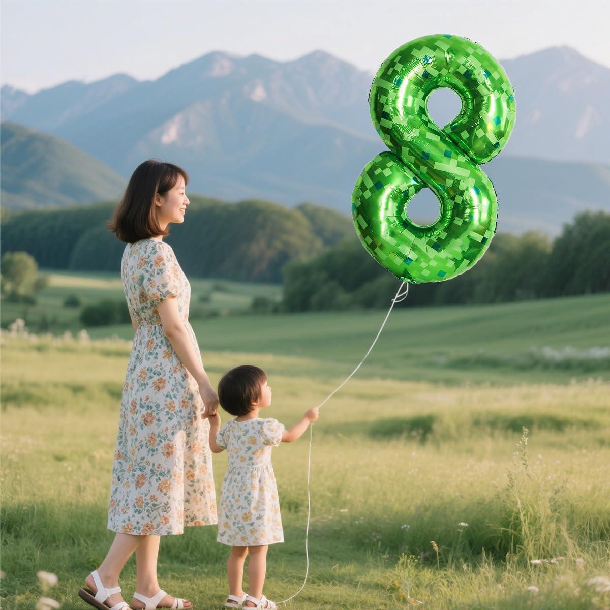 Set de Globos de Aluminio Pixel Minero 10 Pcs Verde y Marrón