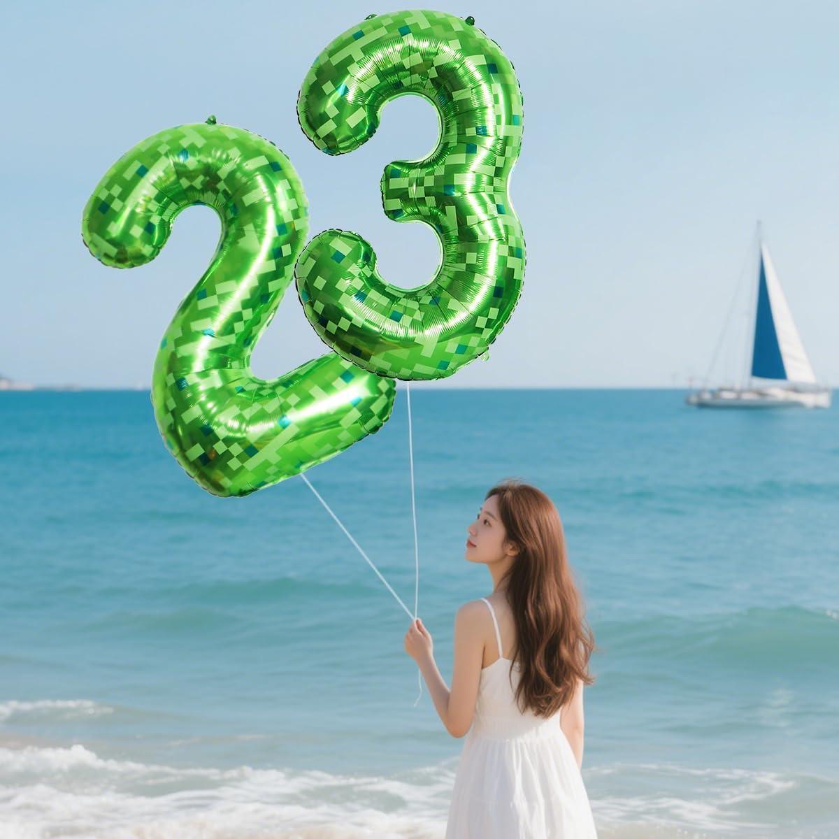 Set de Globos de Aluminio Pixel Minero 10 Pcs Verde y Marrón