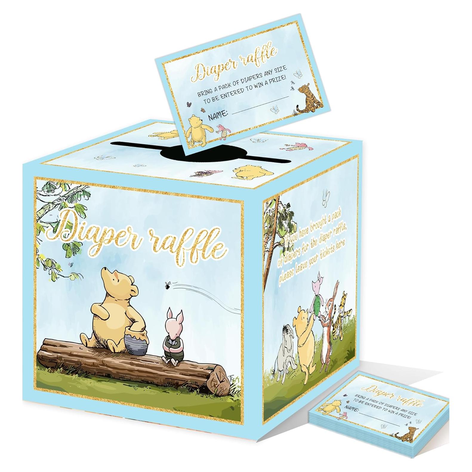 Juego de Baby Shower Winnie Pooh 50PCS - Caja de Rifa y Tarjetas