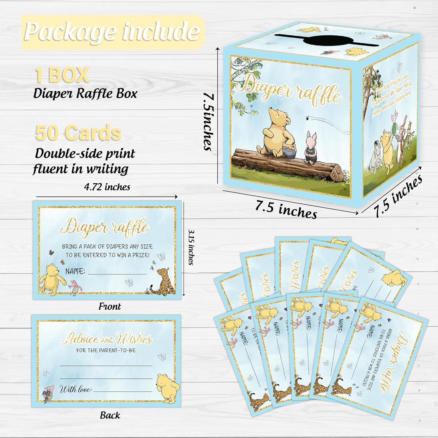 Juego de Baby Shower Winnie Pooh 50PCS - Caja de Rifa y Tarjetas