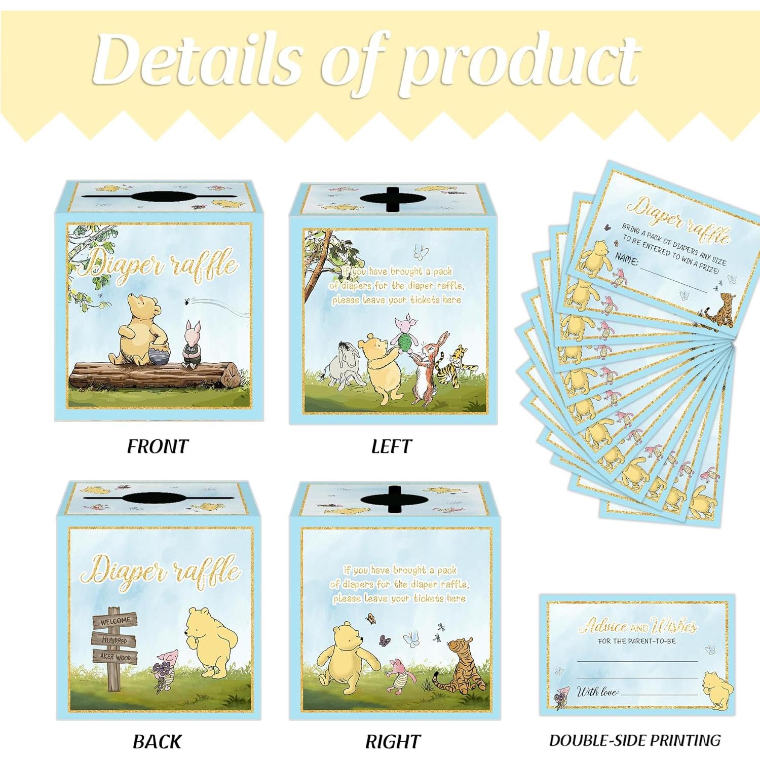 Juego de Baby Shower Winnie Pooh 50PCS - Caja de Rifa y Tarjetas