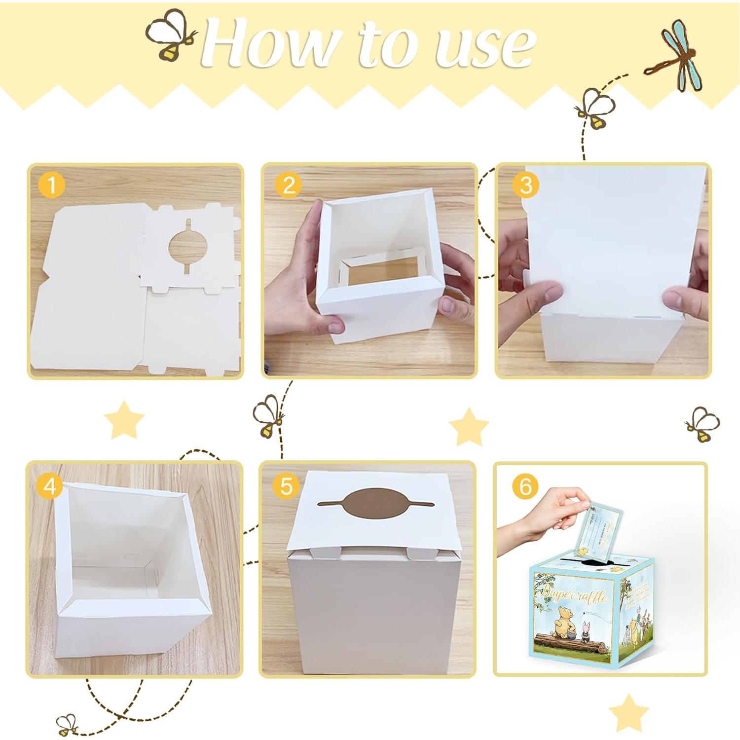 Juego de Baby Shower Winnie Pooh 50PCS - Caja de Rifa y Tarjetas