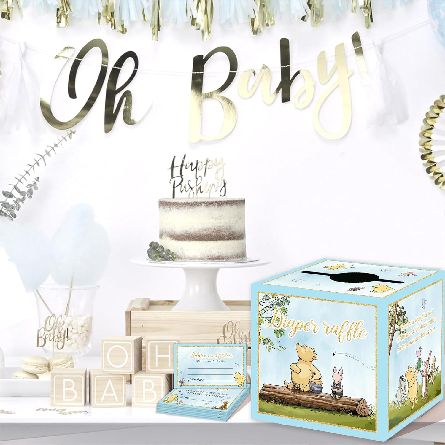 Juego de Baby Shower Winnie Pooh 50PCS - Caja de Rifa y Tarjetas