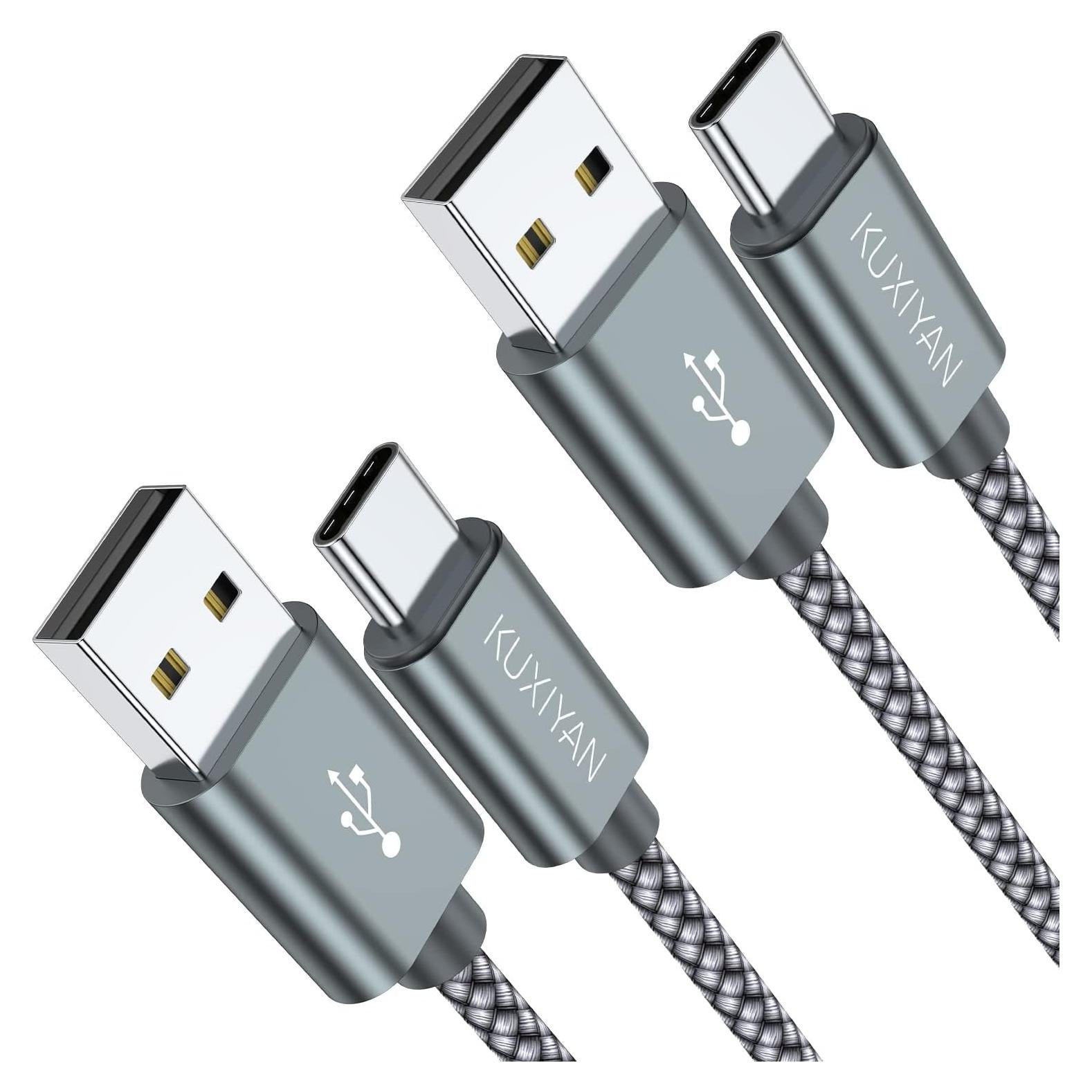 Cable USB Tipo C KUXIYAN 2-Pack 1.83m Carga Rápida Gris