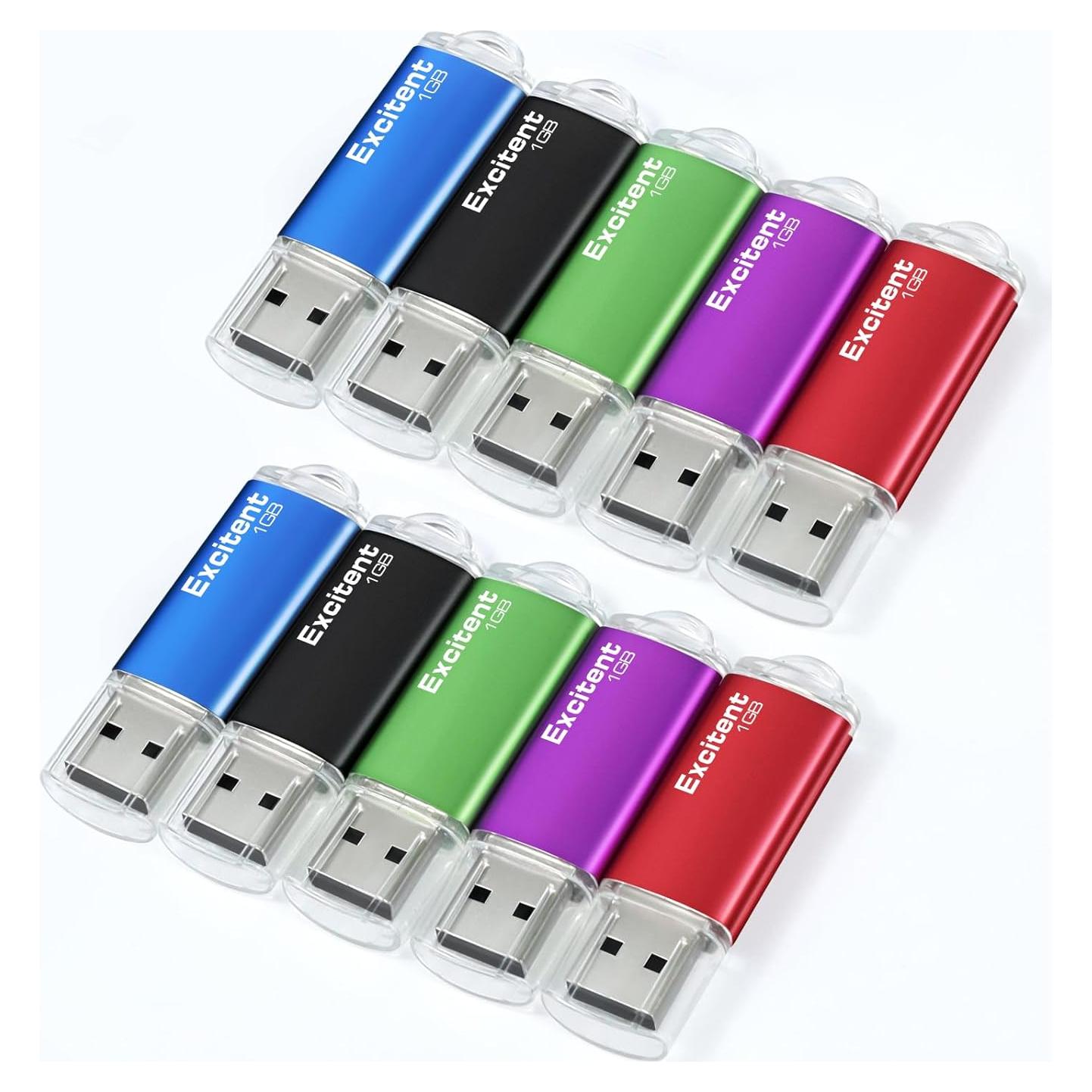 Paquete de 10 Memorias USB 2.0 Excitent 1GB Colores Mixtos
