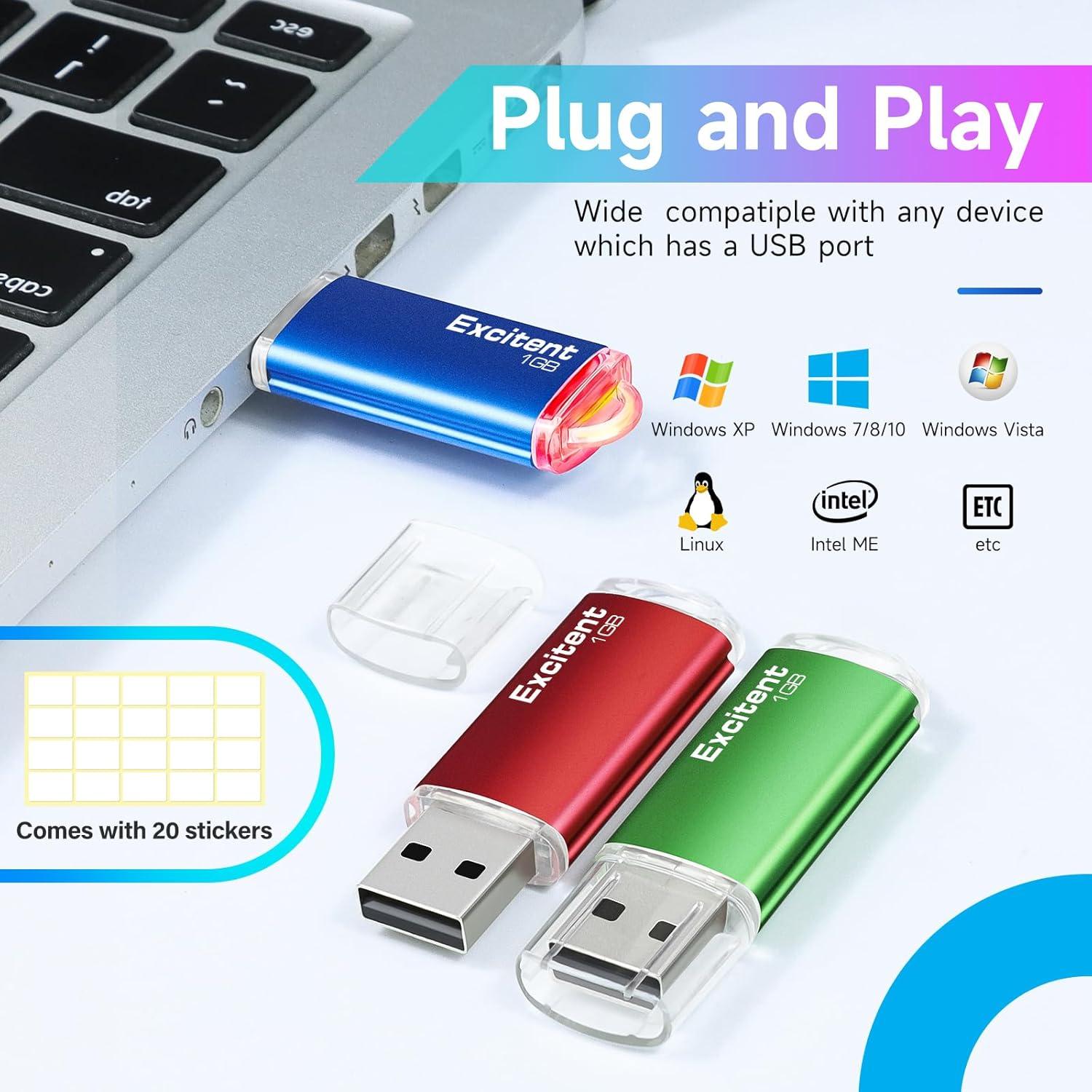 Paquete de 10 Memorias USB 2.0 Excitent 1GB Colores Mixtos