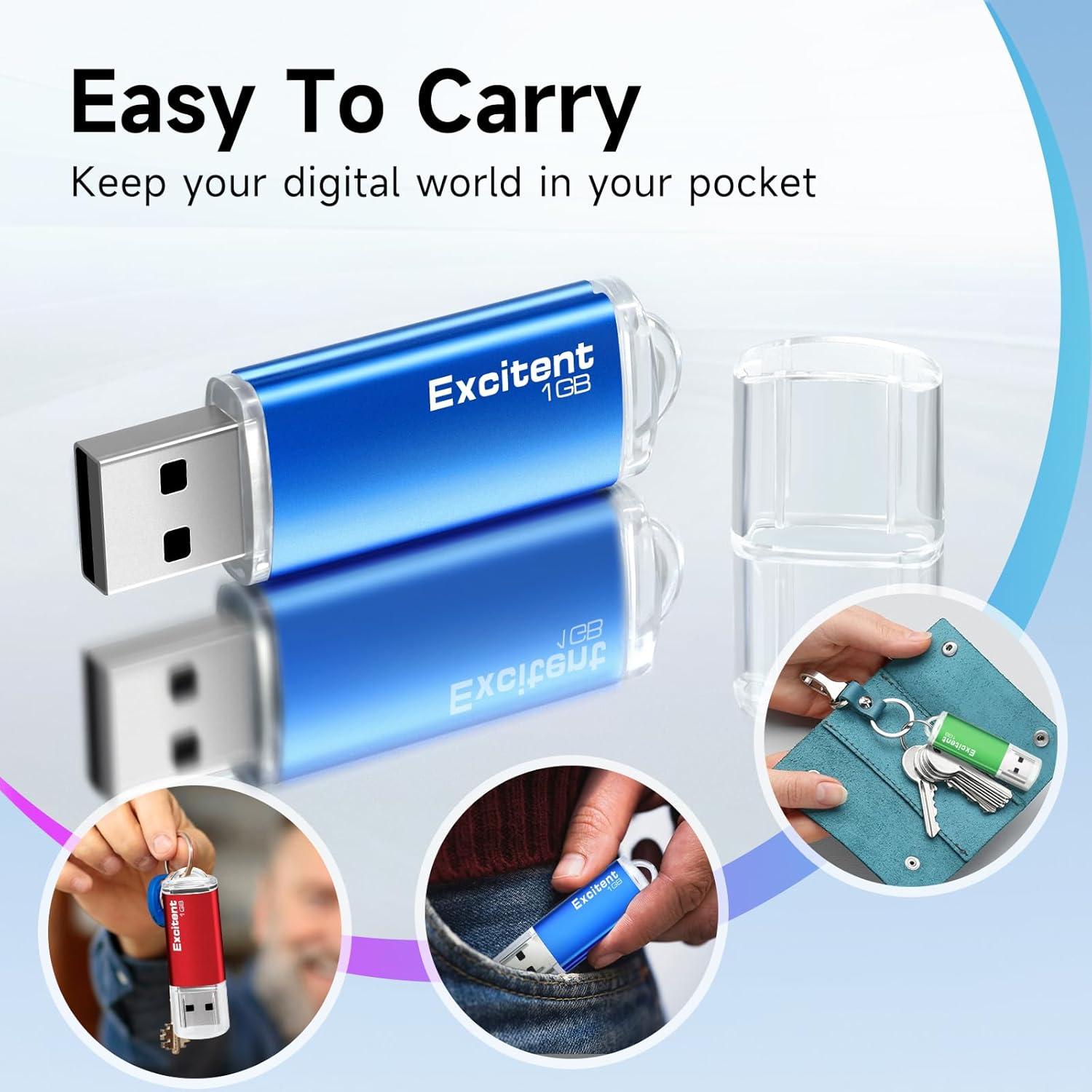 Paquete de 10 Memorias USB 2.0 Excitent 1GB Colores Mixtos