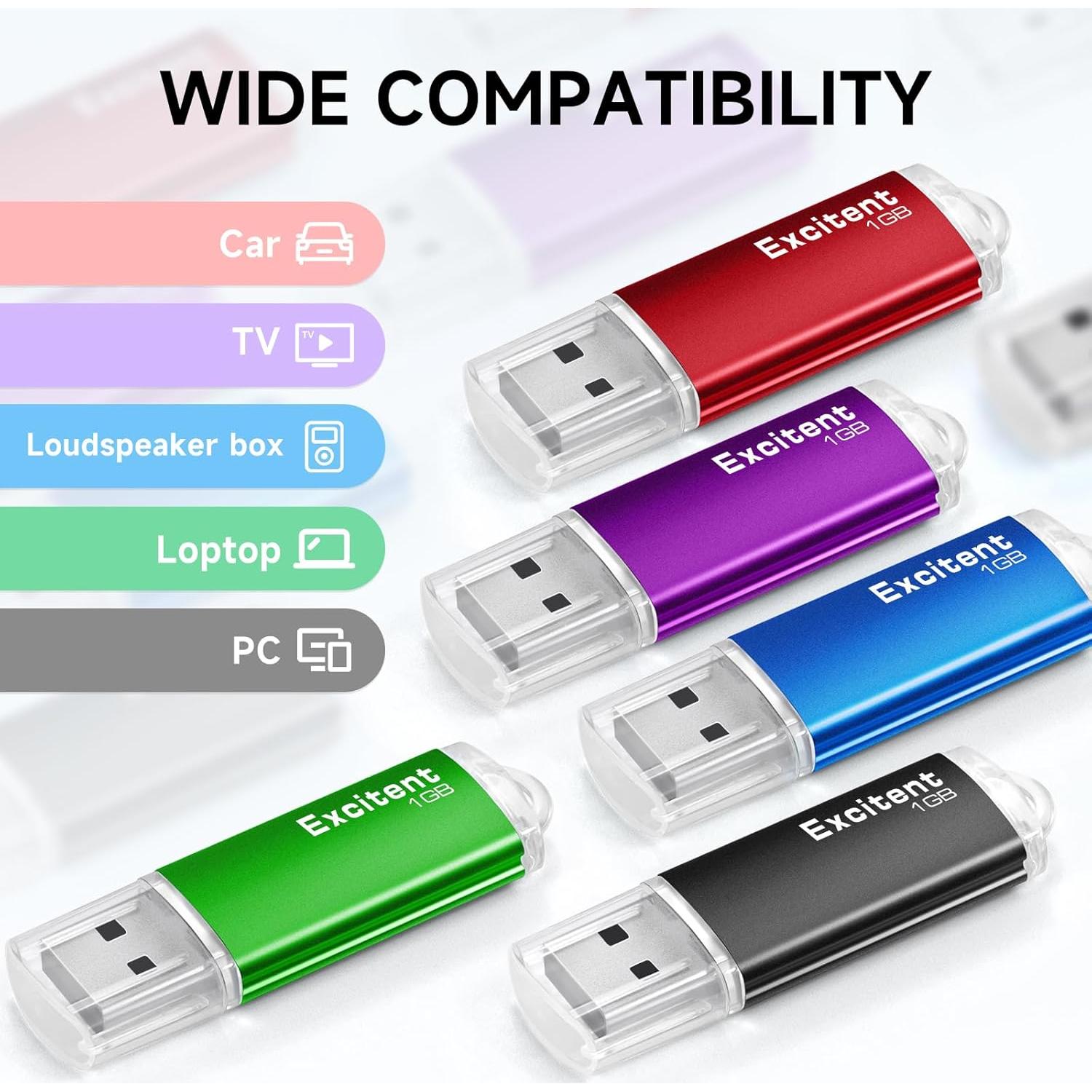 Paquete de 10 Memorias USB 2.0 Excitent 1GB Colores Mixtos