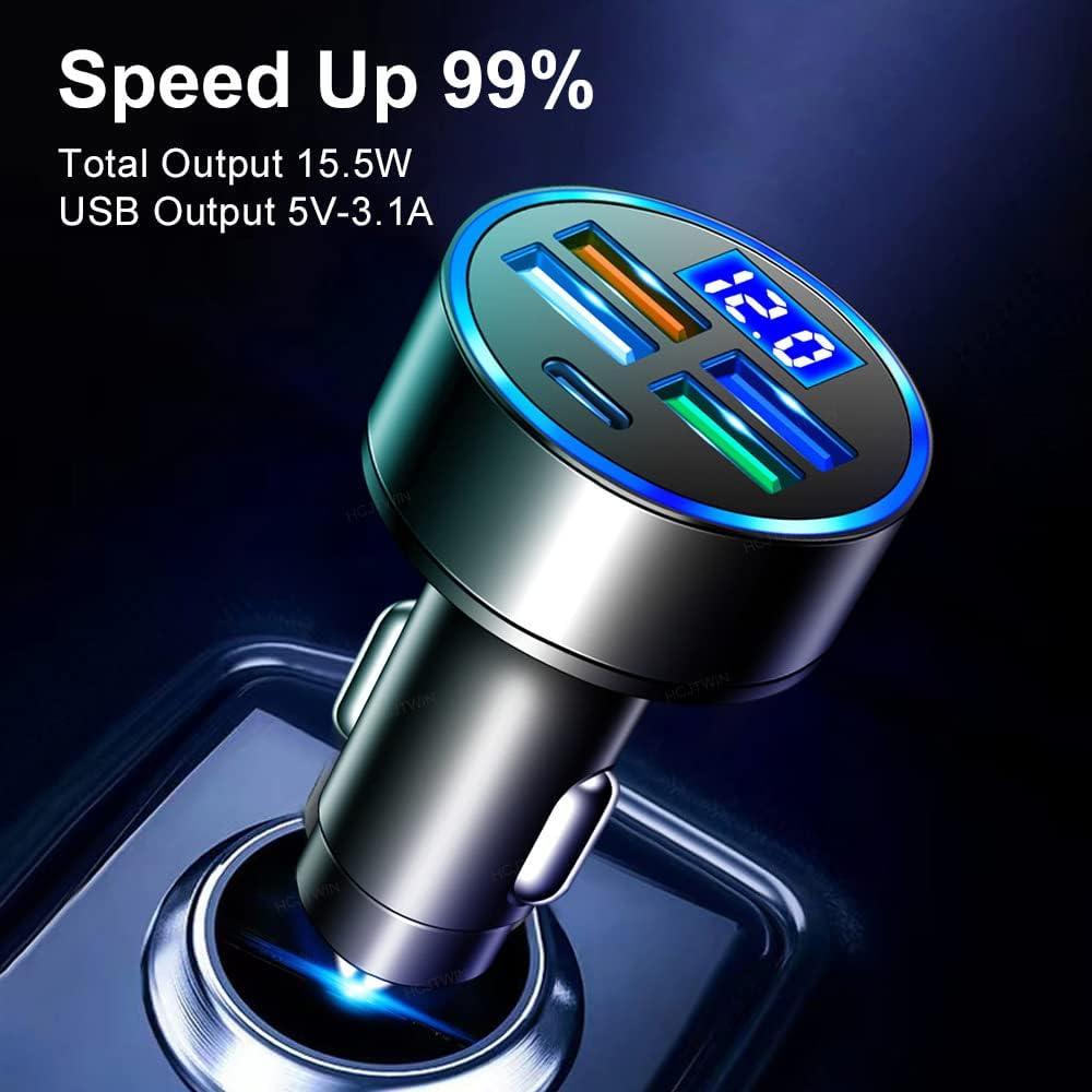 Cargador de coche Aokdom 5 Puertos USB Tipo C Rápido 15.5W