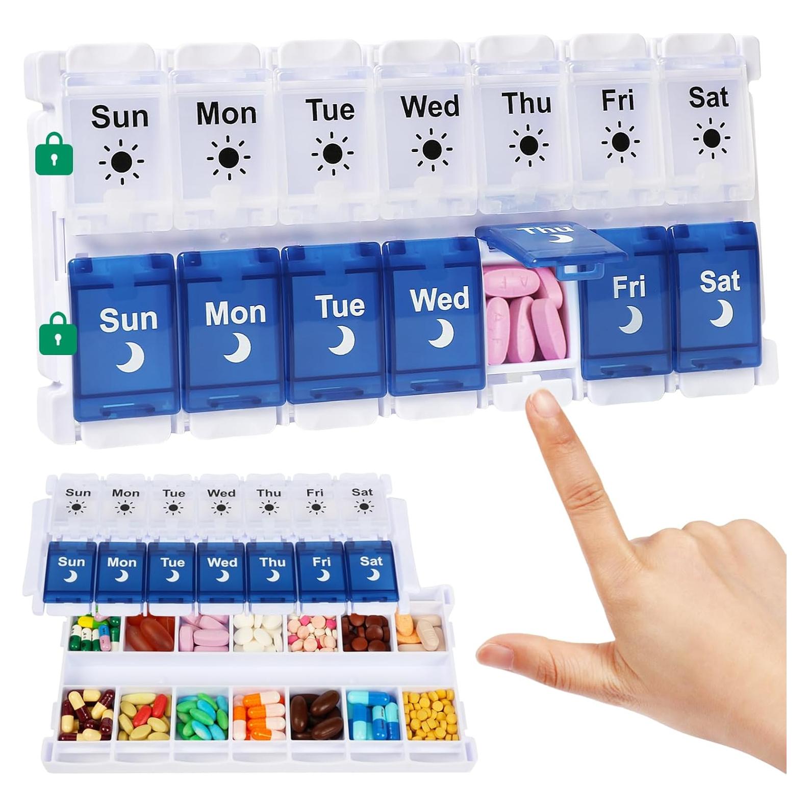 Organizador Semanal de Pastillas Shintop AM PM 7 Días Azul y Blanco