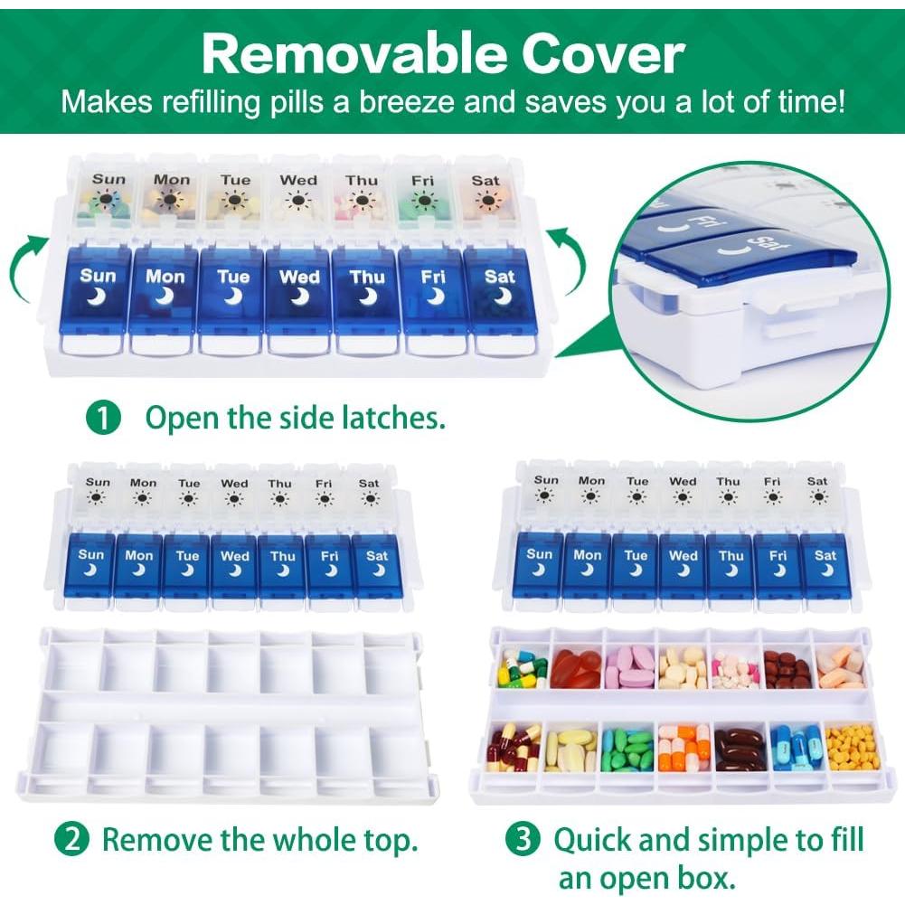 Organizador Semanal de Pastillas Shintop AM PM 7 Días Azul y Blanco