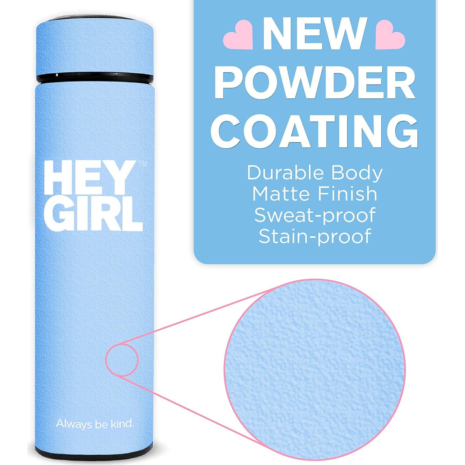 Hey Girl Tea Infuser Bottle 450ml - Insulated Stainless Steel Water Bottle - Tea Tumbler with Tea Diffuser - Portable Travel Mug for Loose Leaf Tea & Infused Water - Tea Lovers Gifts for Women