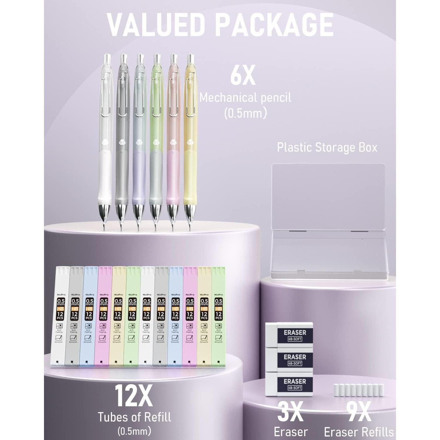 Conjunto de Lápices Mecánicos Nicpro Pastel 0.5 mm 6 Piezas