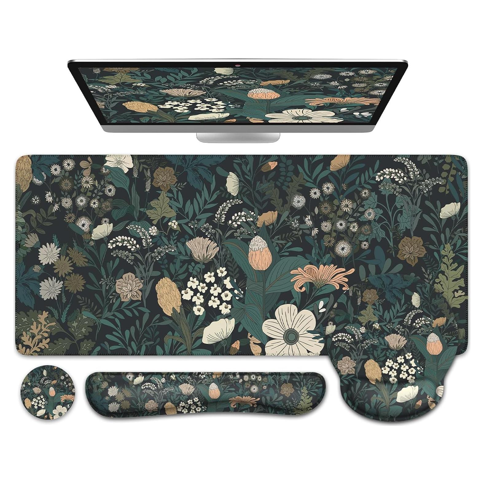 Alfombrilla de Escritorio Ergonómica iCasso Floral 90x40cm