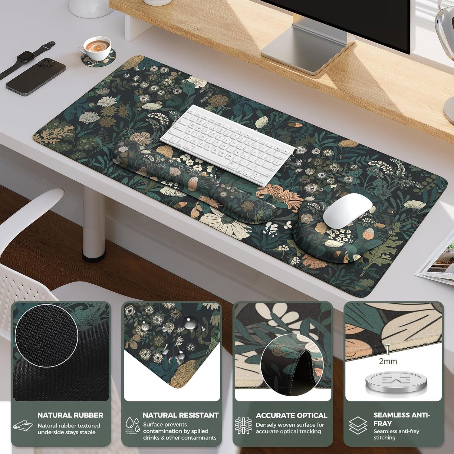 Alfombrilla de Escritorio Ergonómica iCasso Floral 90x40cm