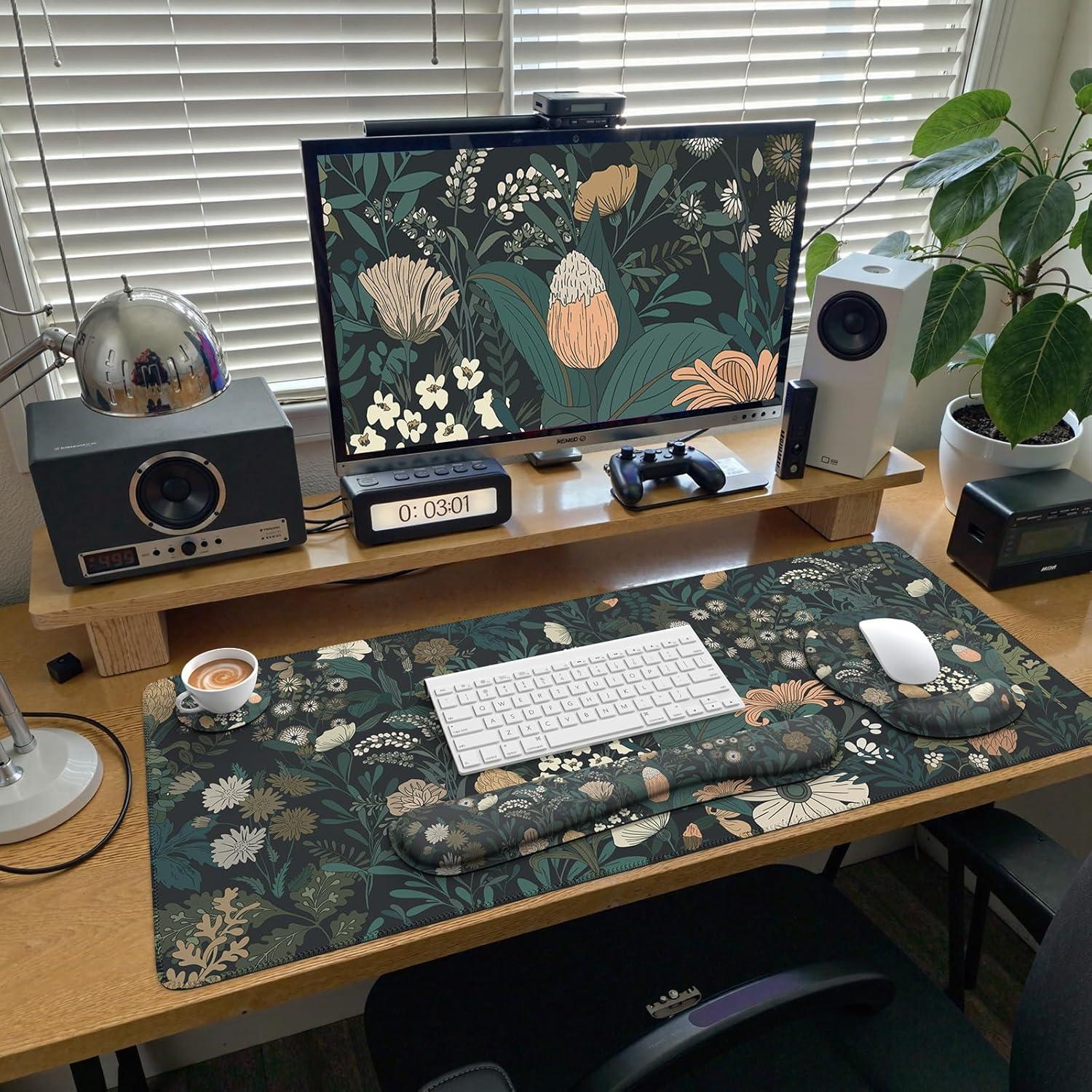 Alfombrilla de Escritorio Ergonómica iCasso Floral 90x40cm