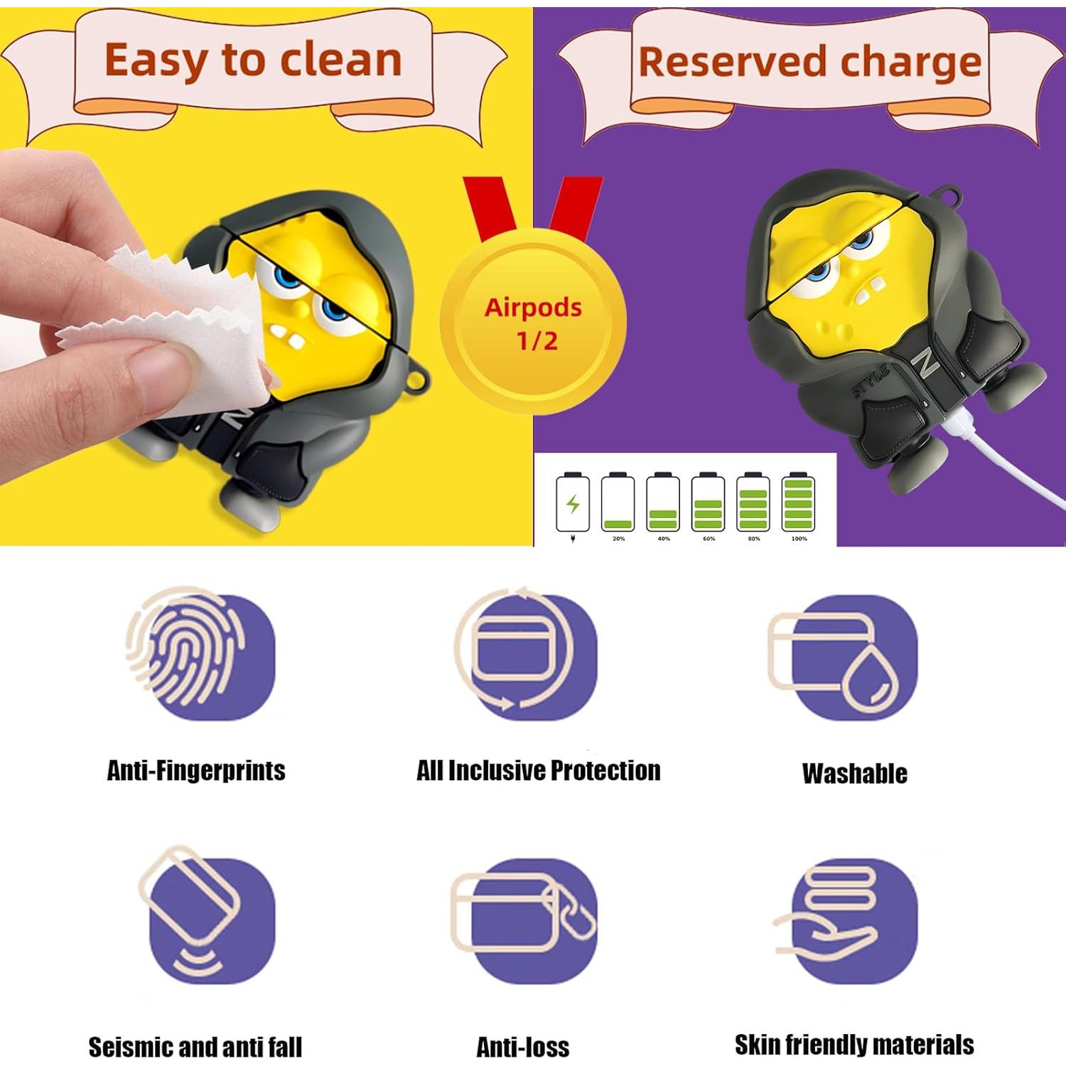 Funda de Silicona Amarilla para AirPods 1ª/2ª Generación con Llavero