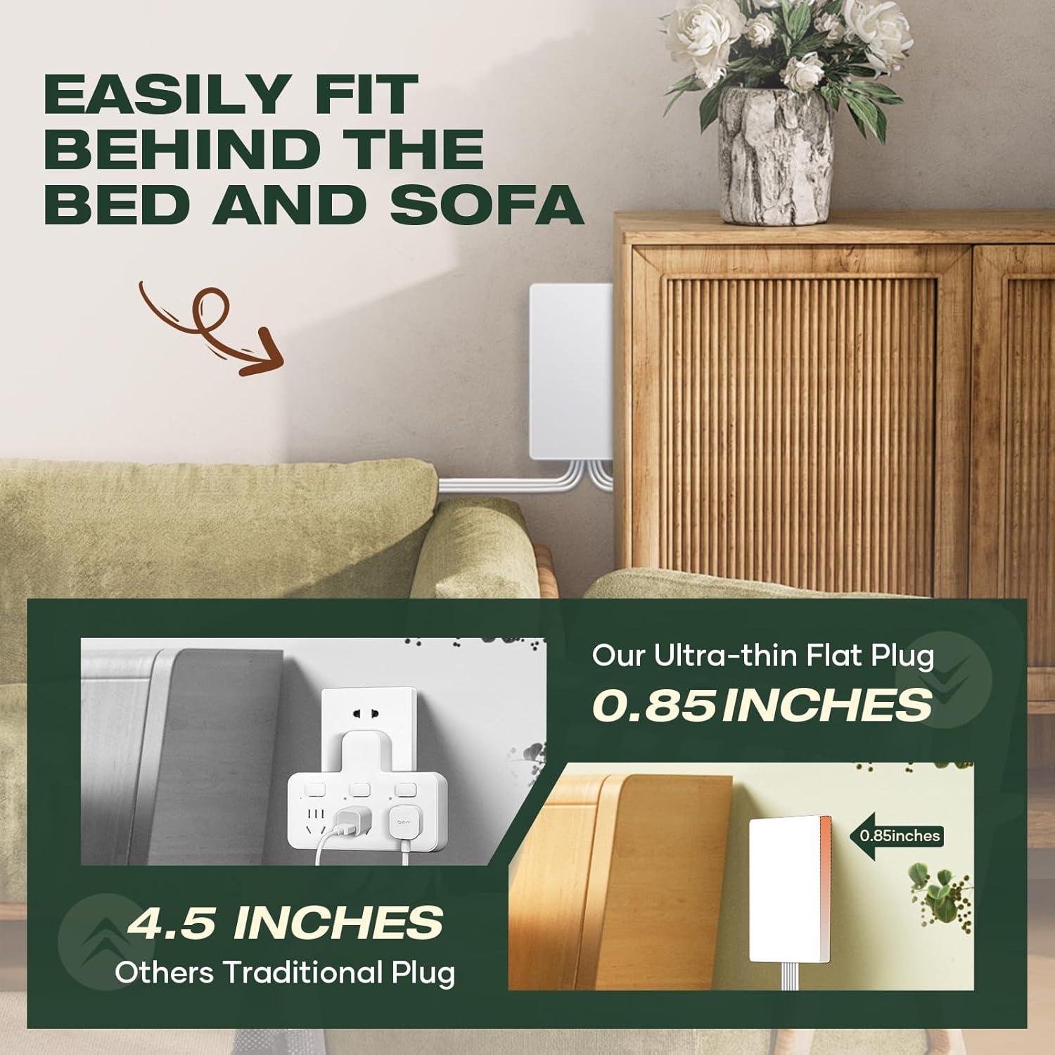 Cable de Extensión Plano Saker Doble 5 pies 6 Salidas 1625W