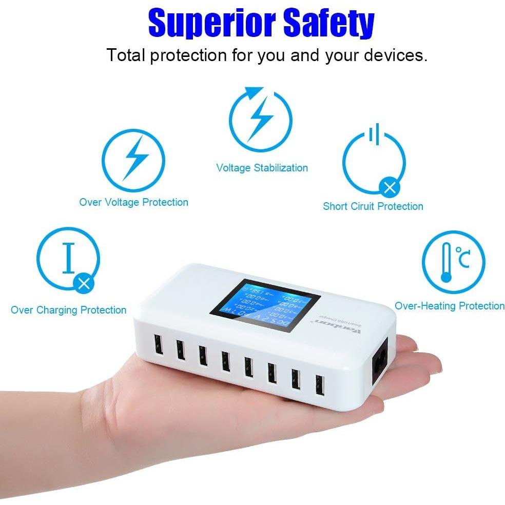 Cargador de pared USB 60W TEKA 8 puertos con pantalla LCD