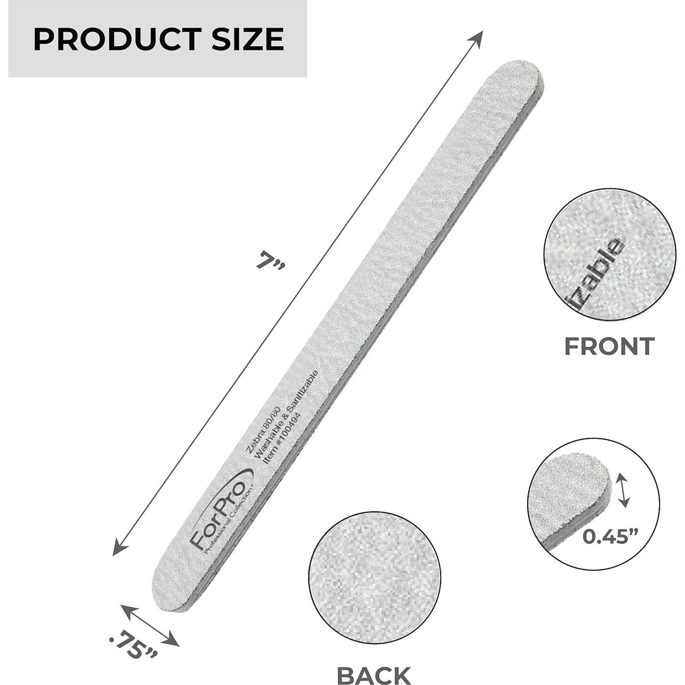 Limas de Uñas Doble Cara ForPro 80/80 Grano 17.78 cm - 50 Unidades