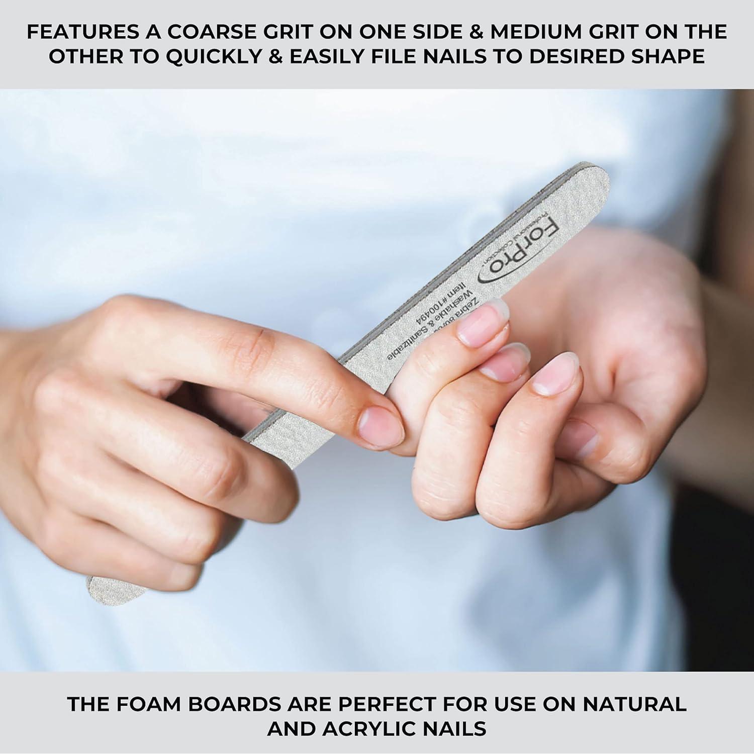 Limas de Uñas Doble Cara ForPro 80/80 Grano 17.78 cm - 50 Unidades