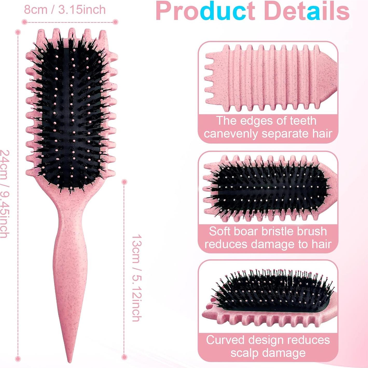 Cepillo Definidor de Rizos de Cerda de Jabalí Rosa - 28.3x7.4cm