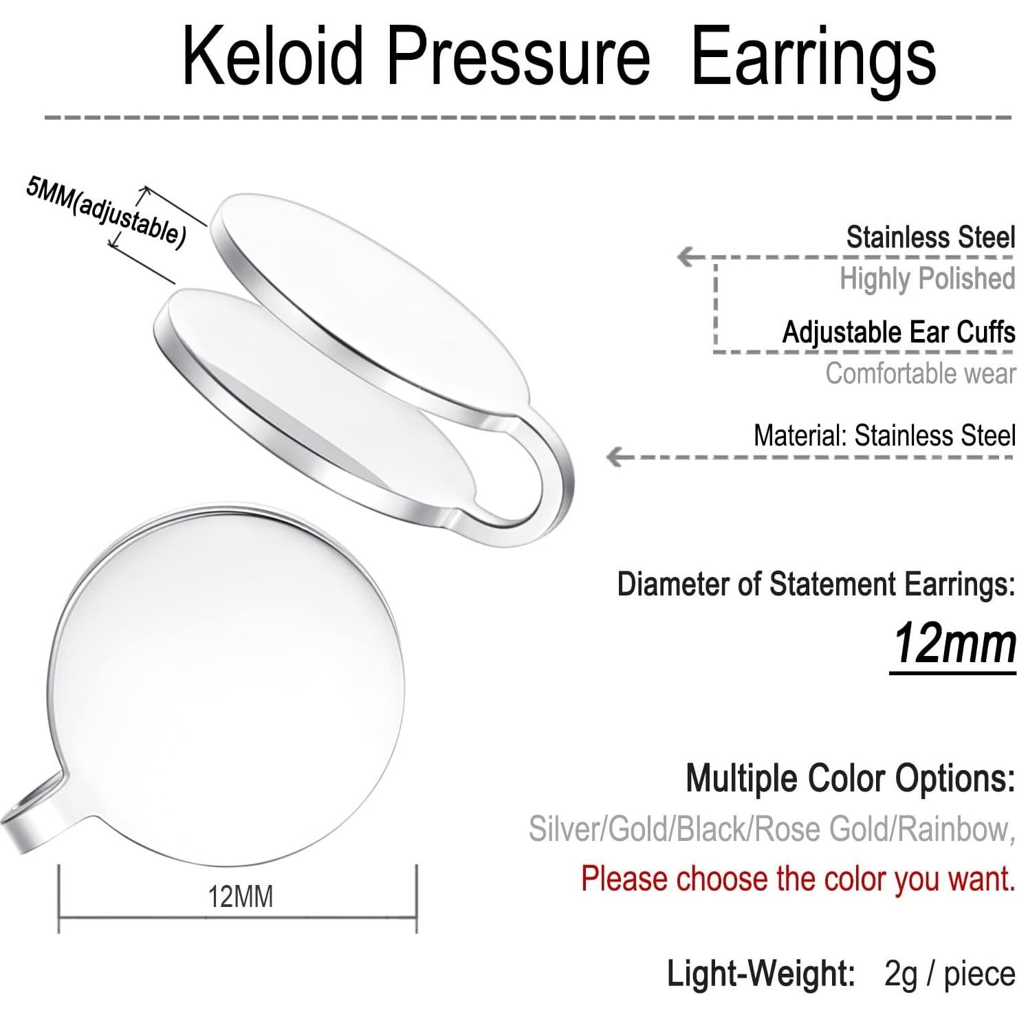 Pendientes de Presión 12MM FLYUN Acero Inoxidable para Queloides