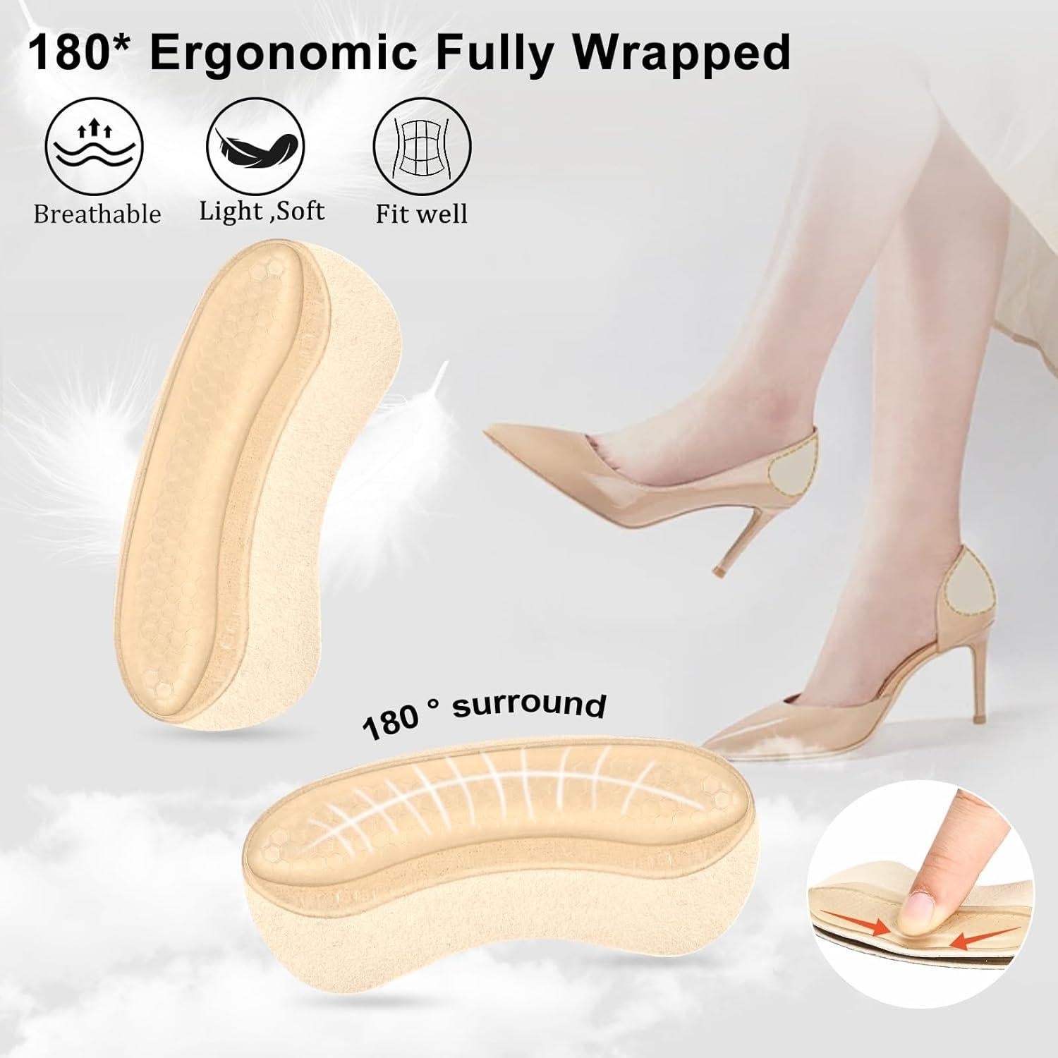 4 Almohadillas de Talón de Gel PESIAKOME Antideslizantes Beige