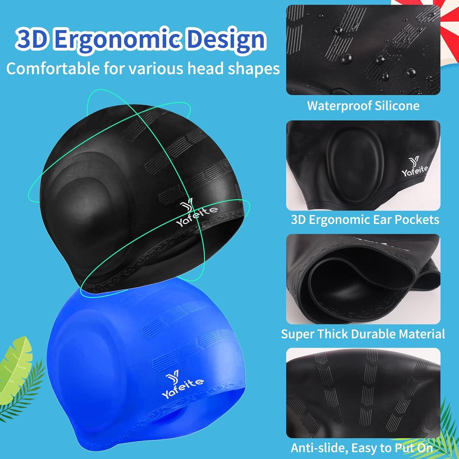 Gorro de natación Yafeite unisex de silicona con protección 3D