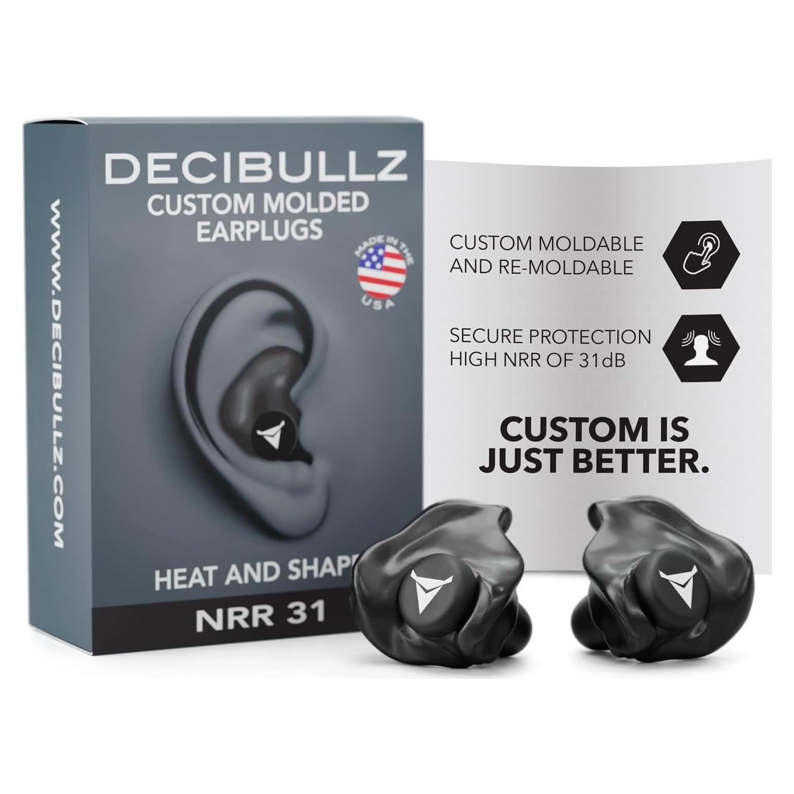 Tapones para Oídos Moldes Decibullz 31dB NRR Negro