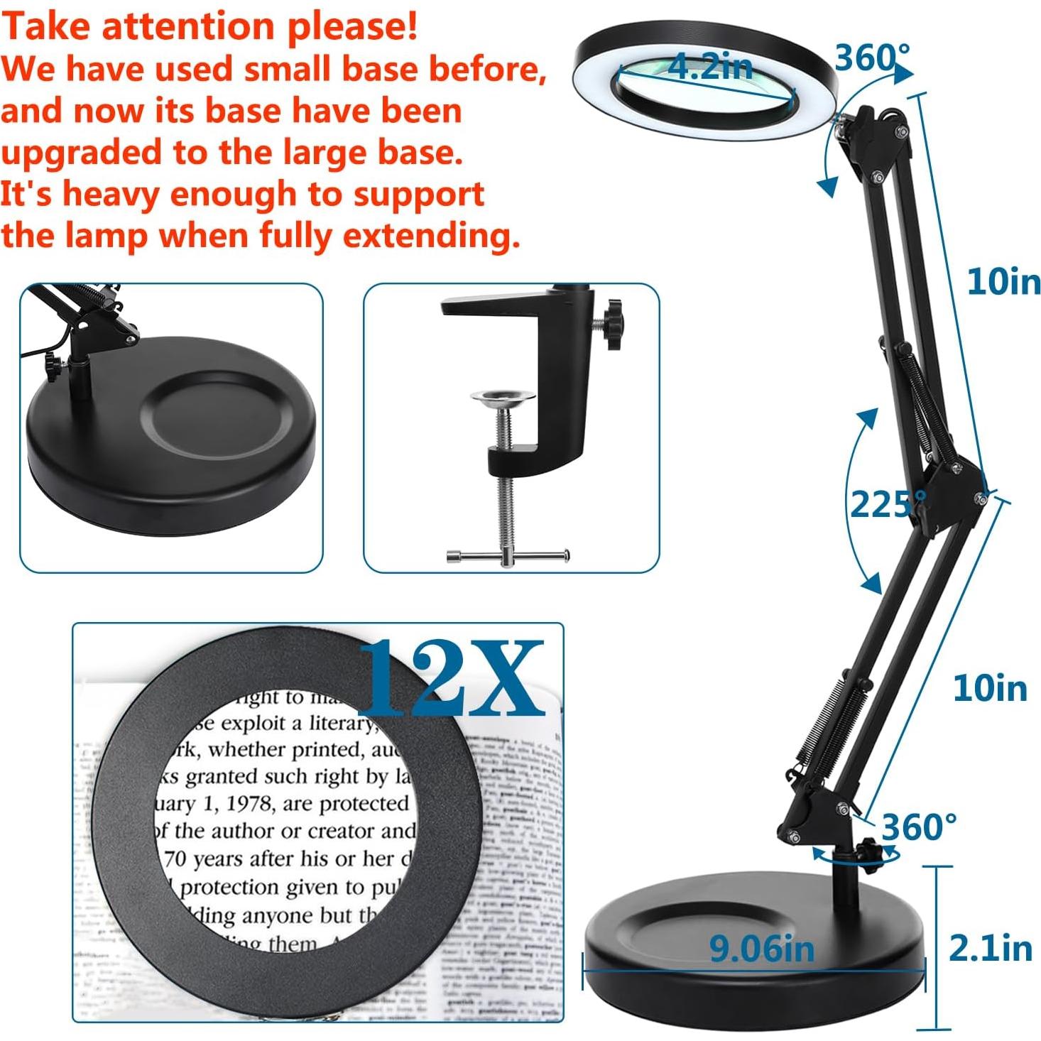 Lámpara de Aumento LED HITTI 12X con Lente de Vidrio 4.2"