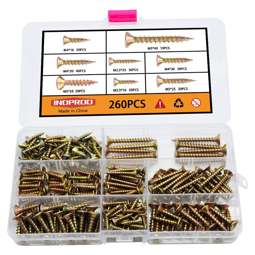 Kit de Tornillos de Madera Autoperforantes Indprod 260 Pcs
