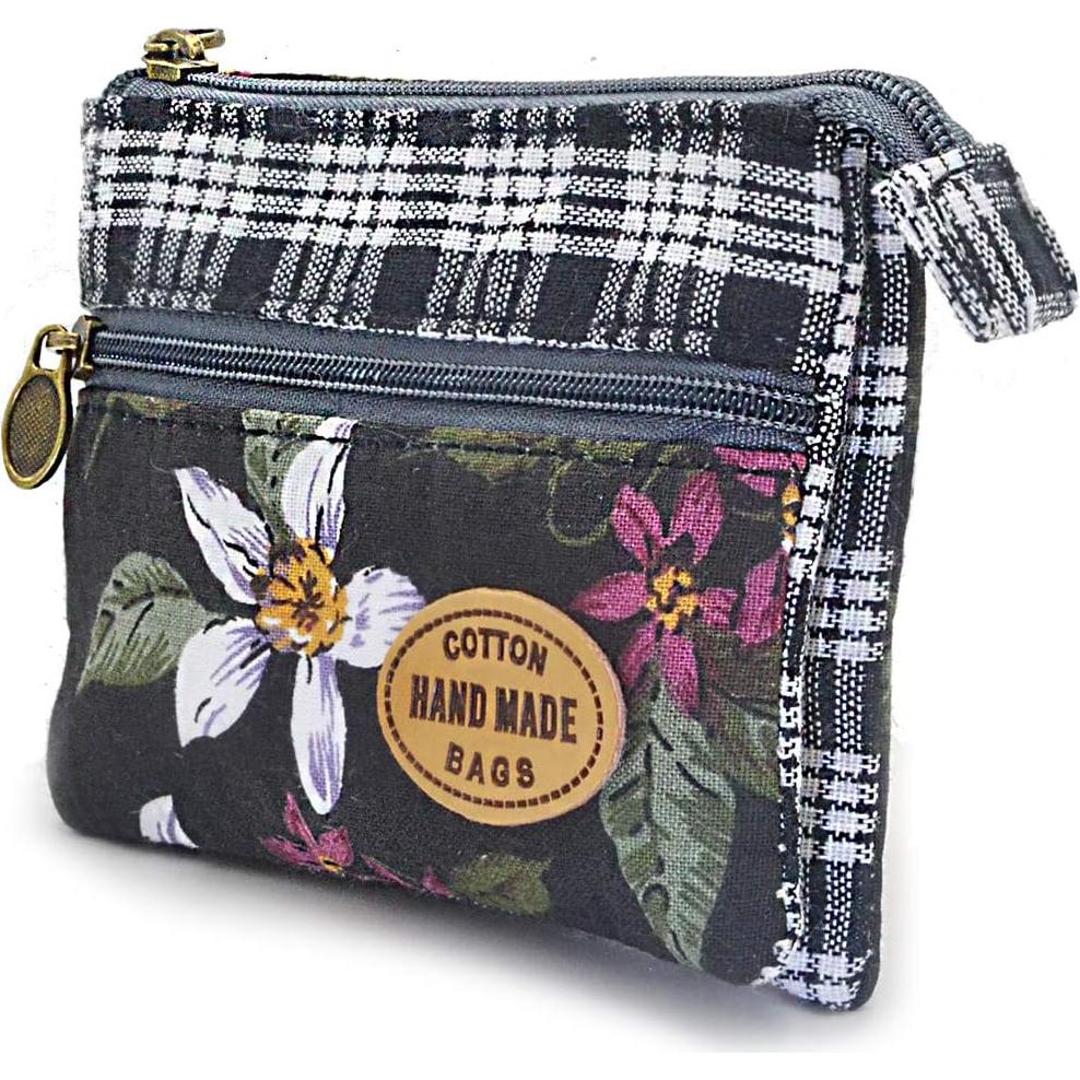 Monedero de Tela Hecho a Mano Floral para Mujeres 12.2x8.9cm