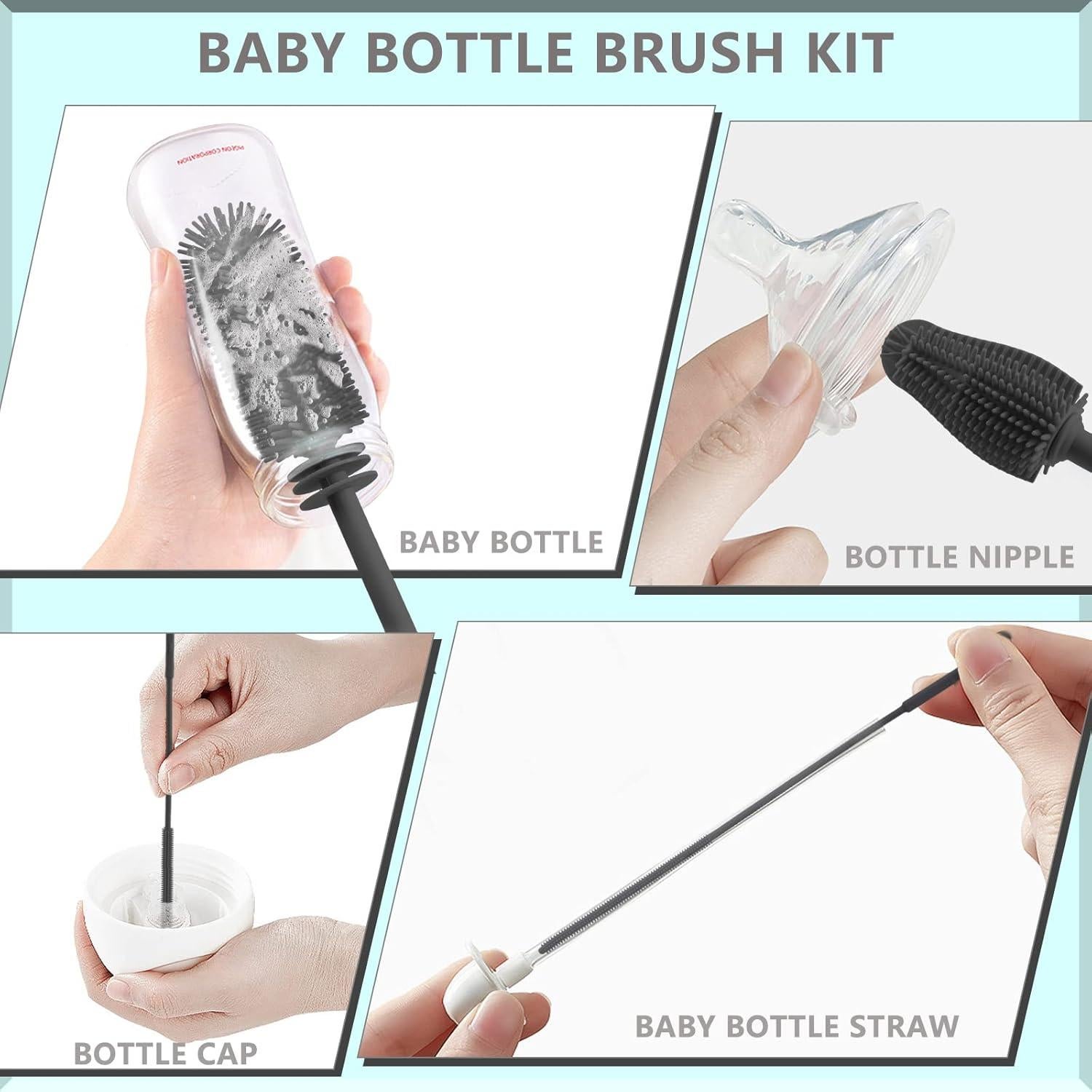 Juego de Cepillos de Silicona WQSS AOEIU para Botellas y Pajitas