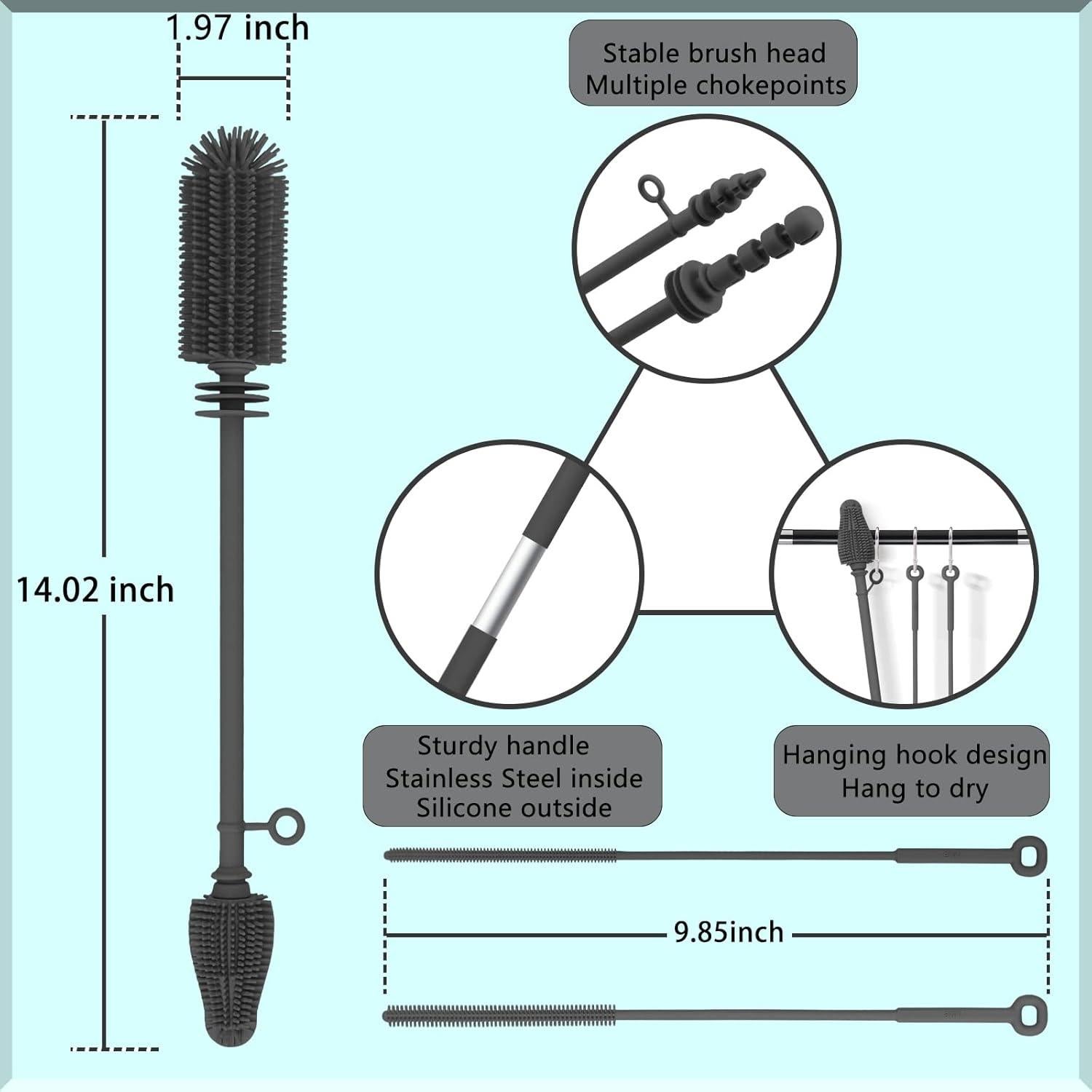 Juego de Cepillos de Silicona WQSS AOEIU para Botellas y Pajitas