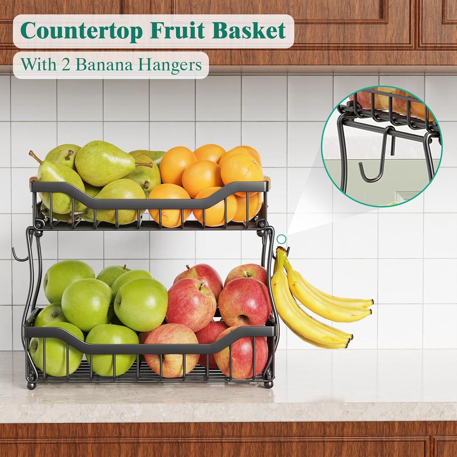 Cesta de Frutas de 2 Niveles Giwil - Organizador de Cocina Negro