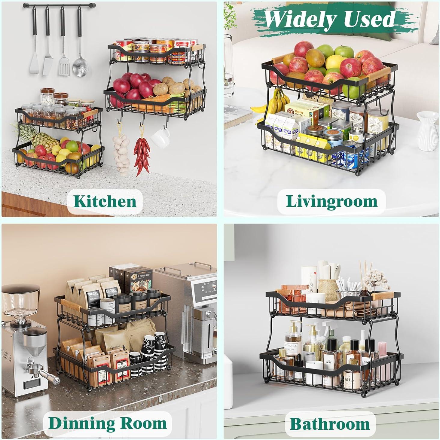 Cesta de Frutas de 2 Niveles Giwil - Organizador de Cocina Negro