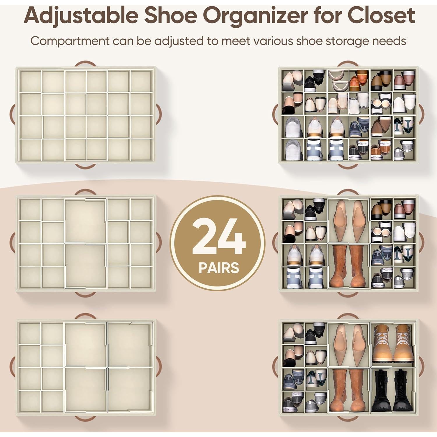 Organizador de Zapatos MSTONAL Beige 24 Compartimentos 64.8x43.2x32cm