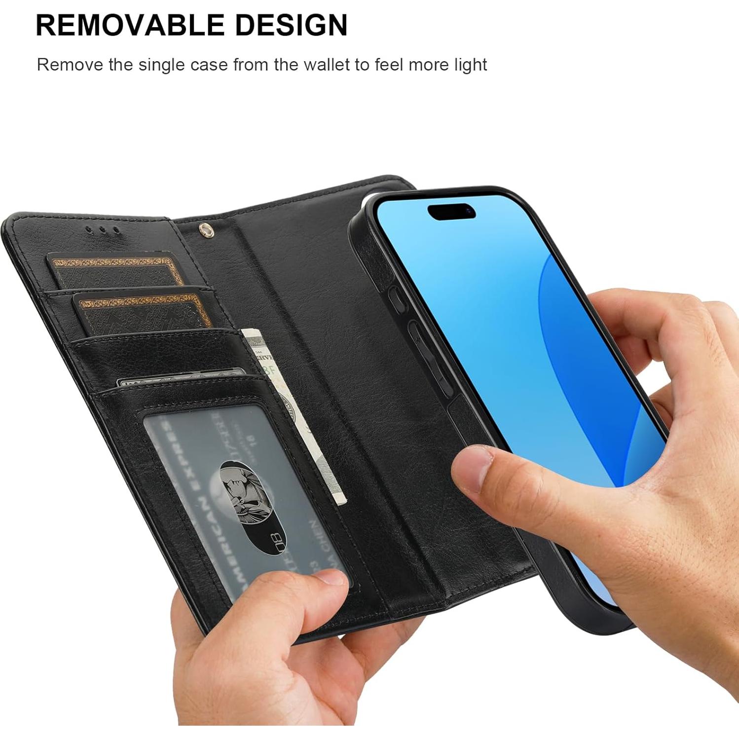 Funda Cartera Desmontable Bocasal para iPhone 16 6.1" RFID Negro