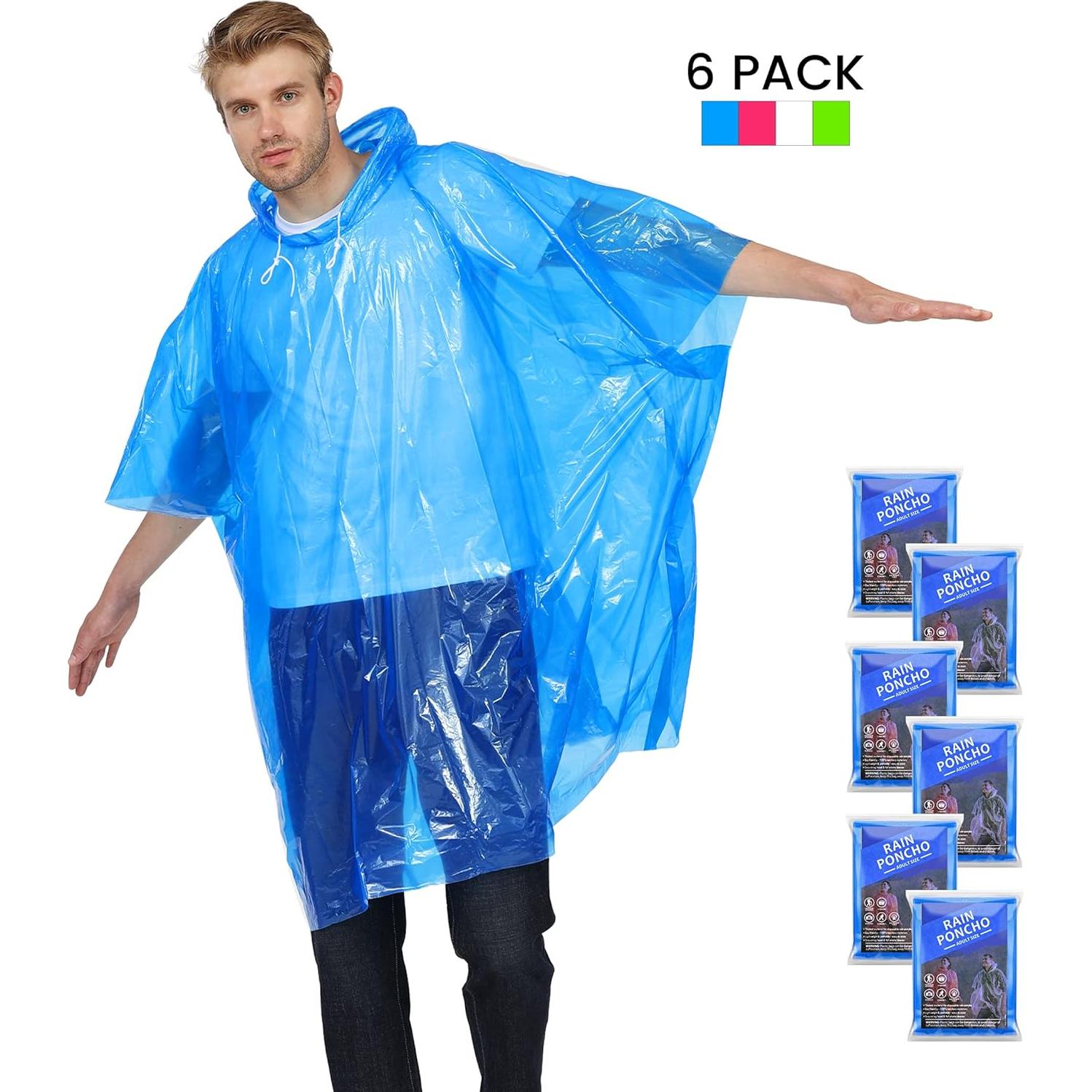 Paquete de 6 Ponchos de Lluvia Desechables FENENIK Azul