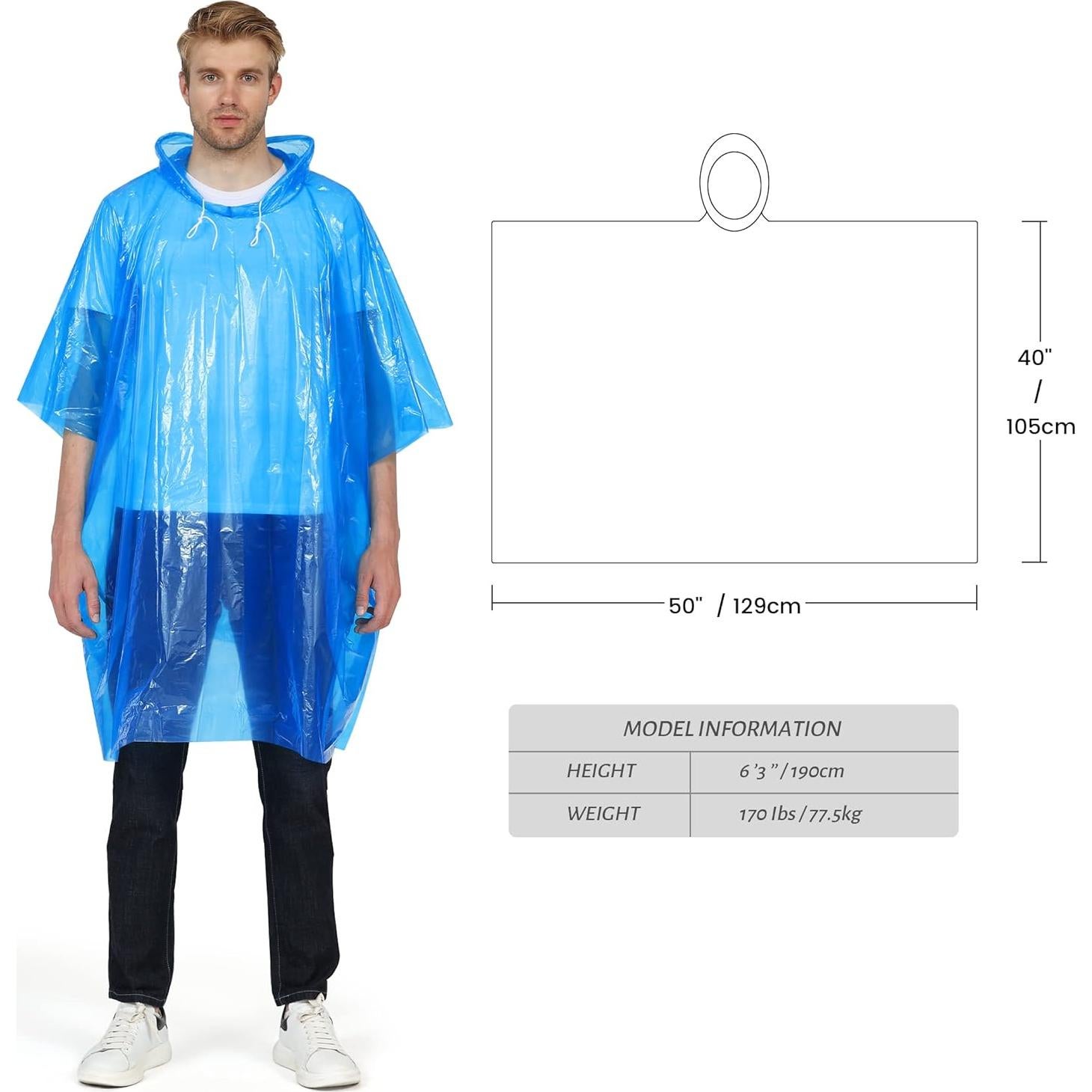 Paquete de 6 Ponchos de Lluvia Desechables FENENIK Azul