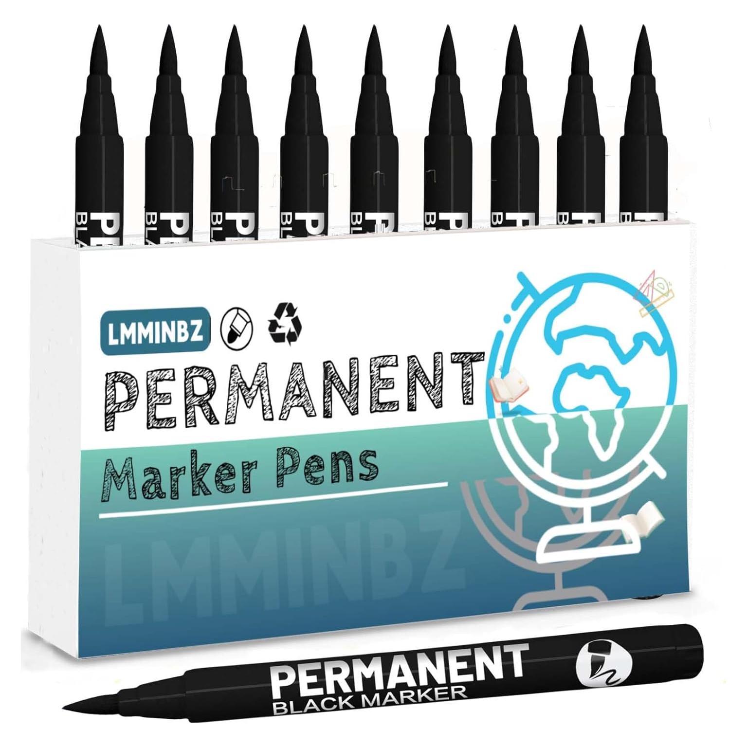 9 Marcadores de Pintura Acrílica Negra LMMINBZ Punta Fina