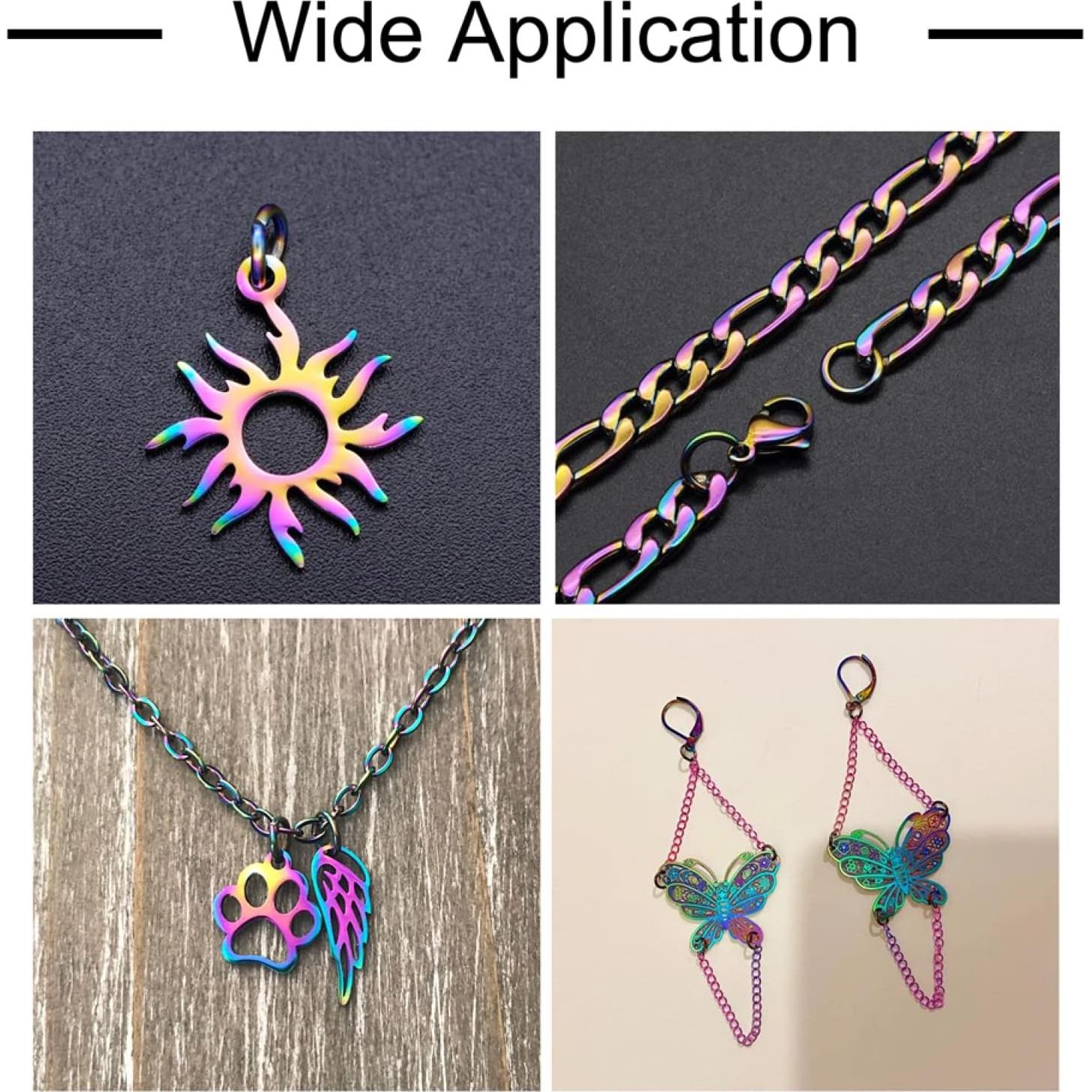 KISSITTY 100 Anillas de Salto Abiertas Arcoíris 3.5mm Acero Inoxidable