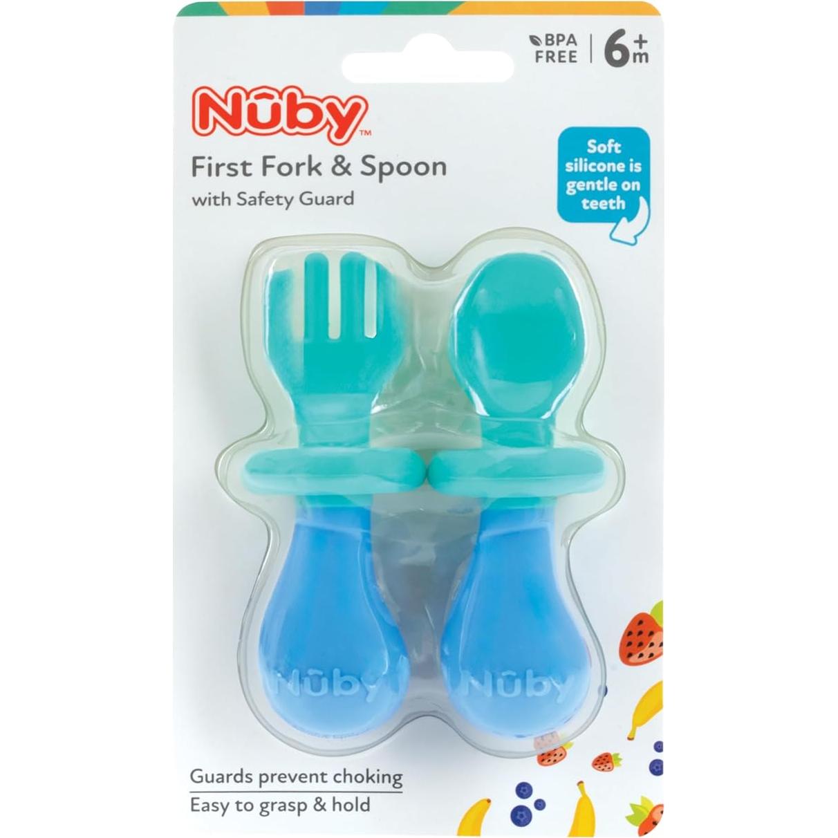 Juego de Tenedor y Cuchara Nuby - Silicona Suave con Seguridad