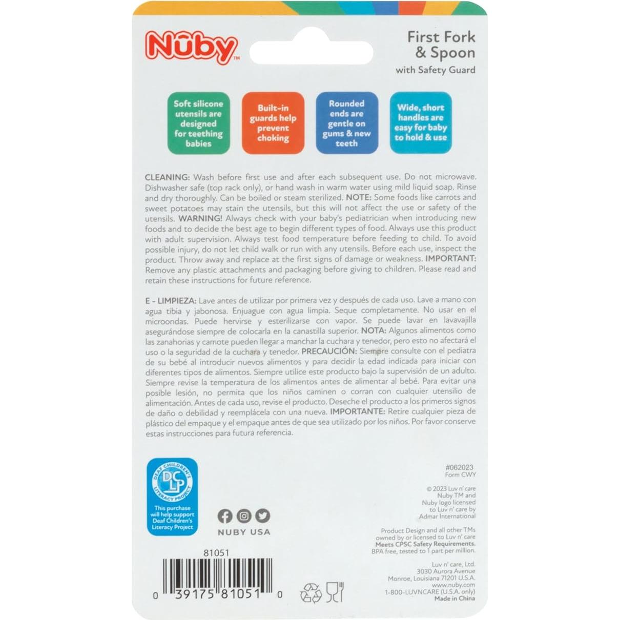 Juego de Tenedor y Cuchara Nuby - Silicona Suave con Seguridad